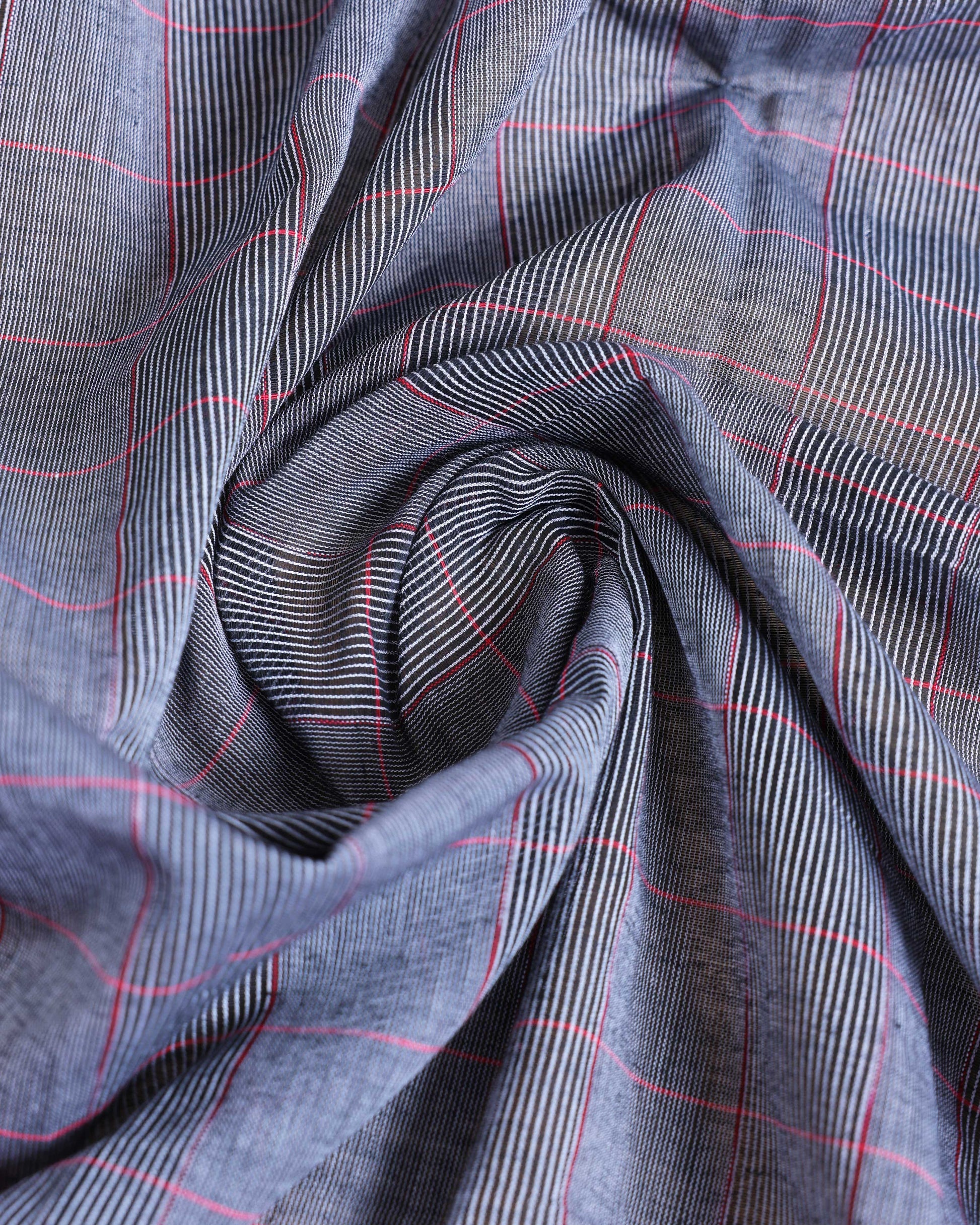 Traditional Ikkat Handloom Cotton Saree with Woven Pattern and Contrast Border - Dark Grey-Close