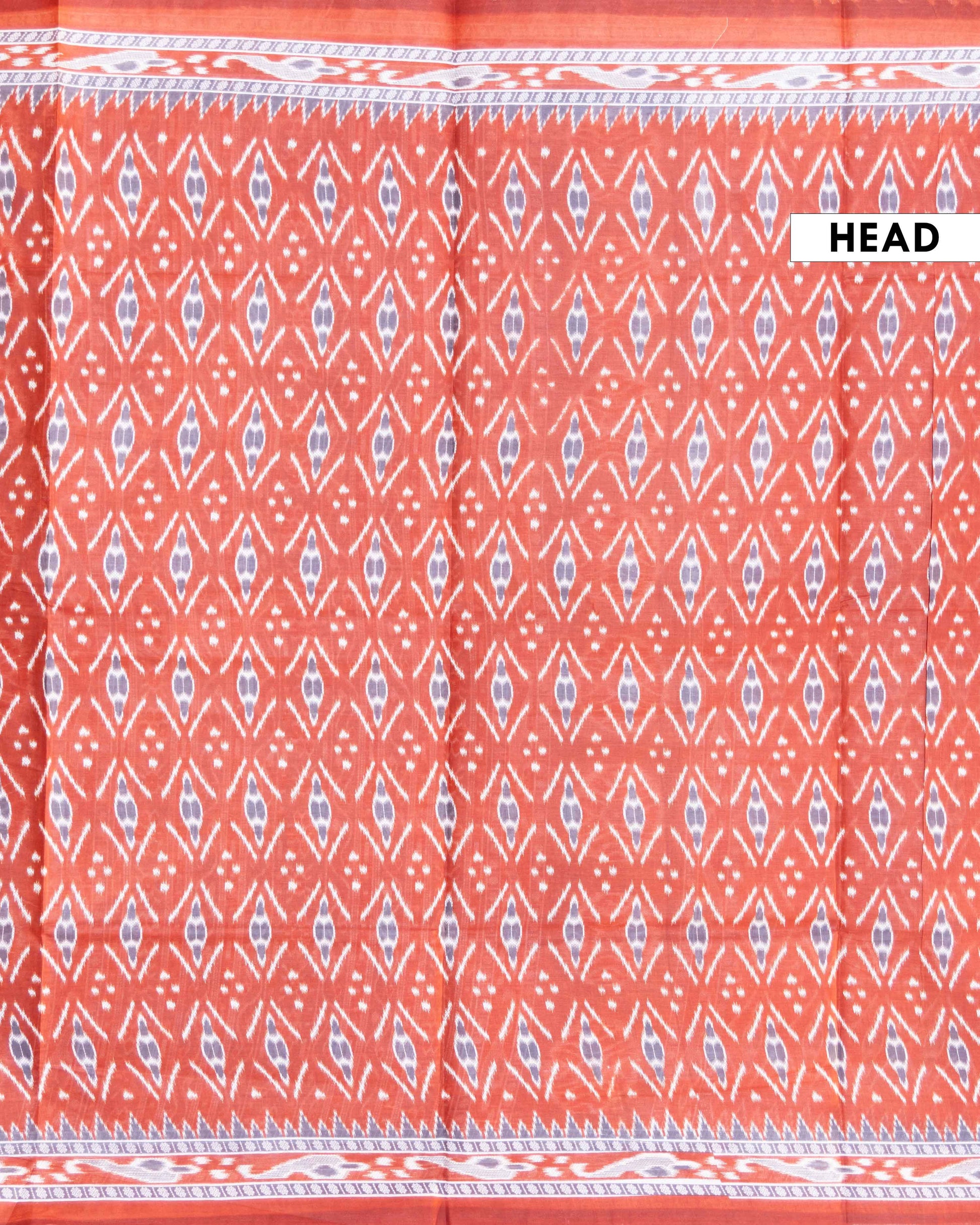 Traditional Ikkat Weave Voile Cotton Saree with Geometric Motifs - Light Red