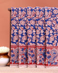 Traditional Kalamkari Block Print Cotton Saree All-Over Floral Patterns - Blue