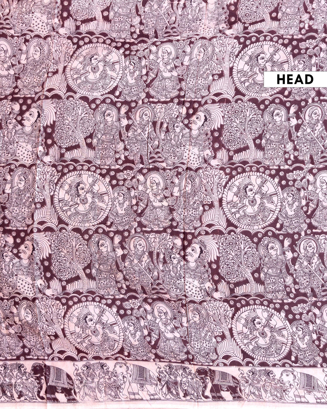 Traditional Kalamkari Block Print Cotton Saree Intricate Mythological Artwork - Dark Purple