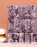 Traditional Kalamkari Block Print Cotton Saree Intricate Mythological Artwork - Dark Purple