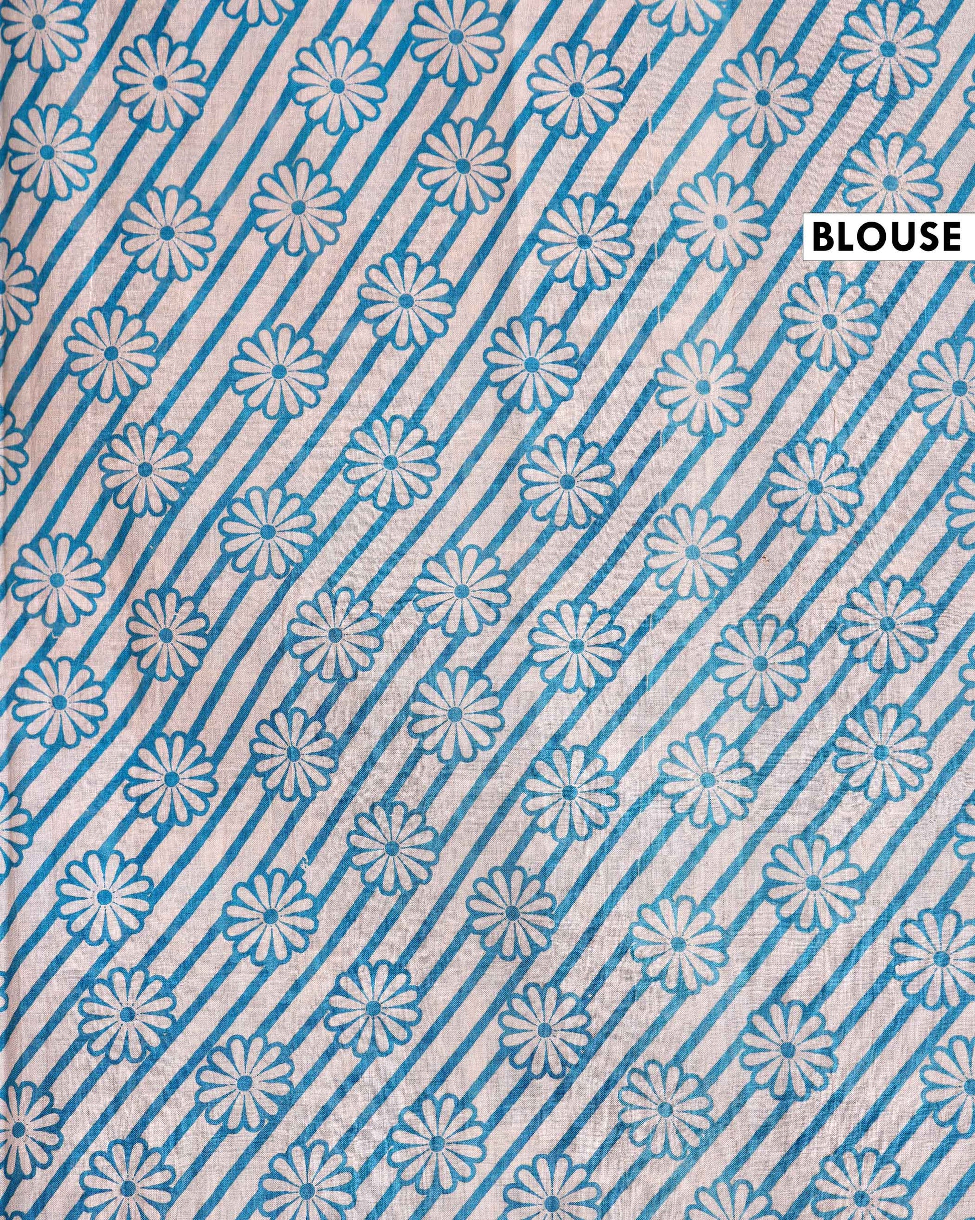 Traditional Kalamkari Block Print Cotton Saree Nature Inspired Artwork - Navy Blue