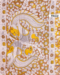 Traditional Kalamkari Block Print Cotton Saree Nature Inspired Floral Motifs - Yellow