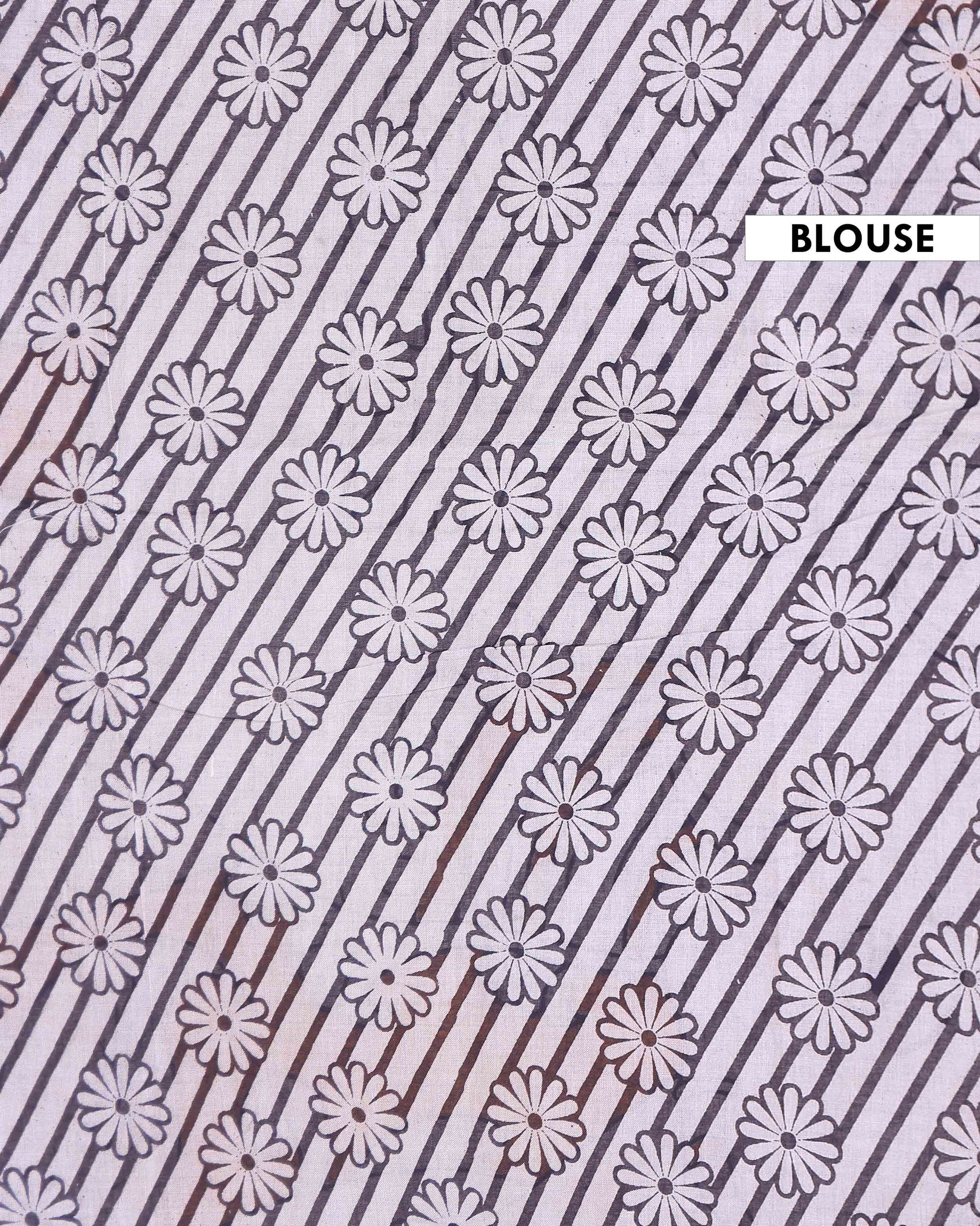 Traditional Kalamkari Block Print Cotton Saree with Traditional Floral Motifs and Geometric Border - Yellow