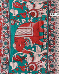 Traditional Kalamkari Block Printed Saree Elegant Lotus Pattern - Red-head