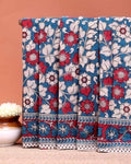 Traditional Kalamkari Cotton Saree All-Over Floral Pattern and Classic Border - Blue