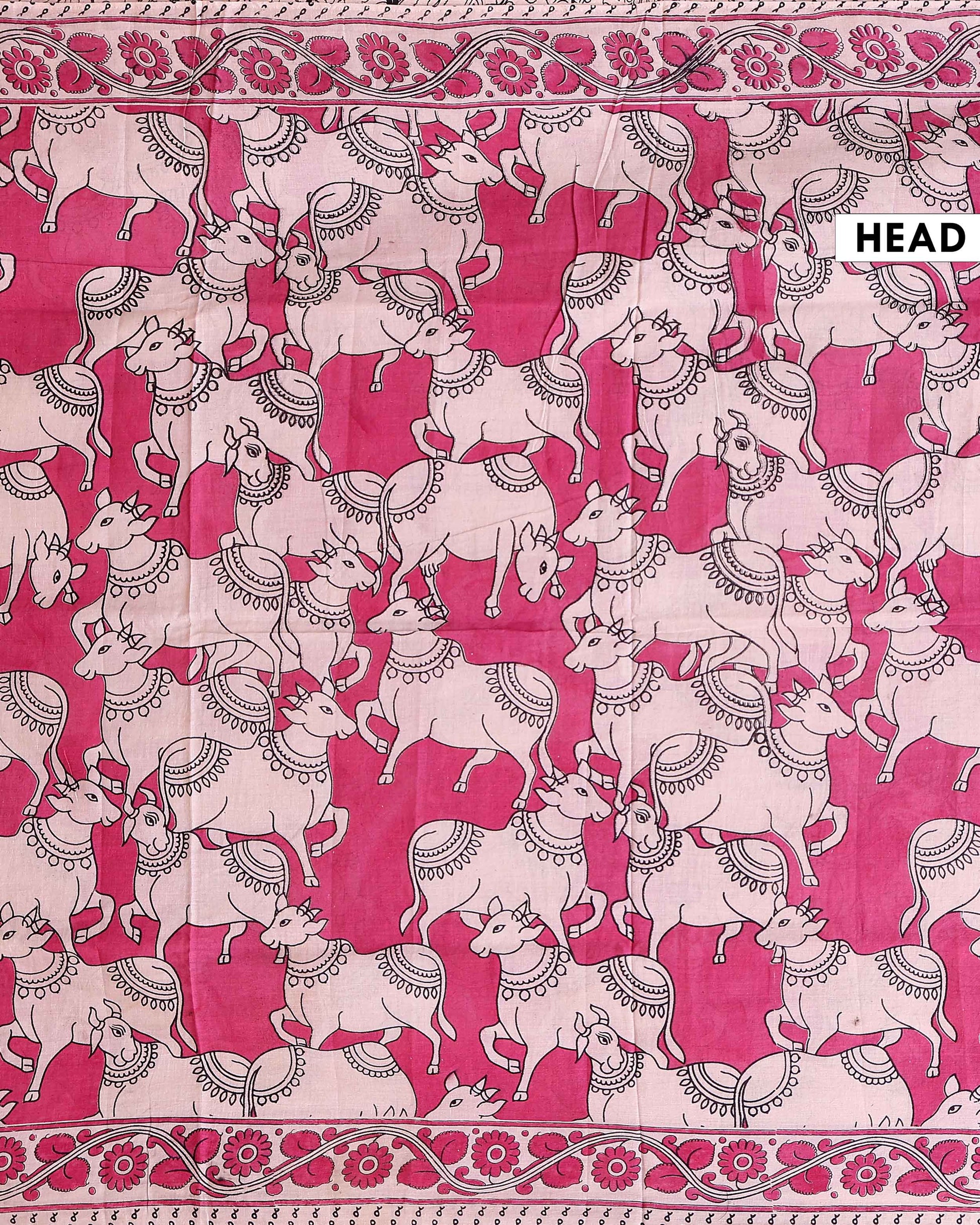 Traditional Kalamkari Cotton Saree Representing Divine Buddha Pattern Detailing - Mustard