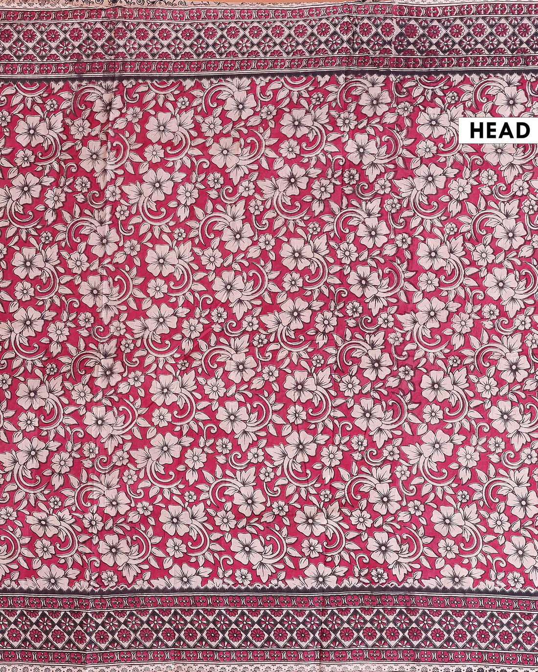 Traditional Kalamkari Cotton Saree Traditional Cow and Floral Border Artwork - Pink