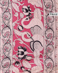 Traditional Kalamkari Cotton Saree Traditional Cow and Floral Border Artwork - Pink