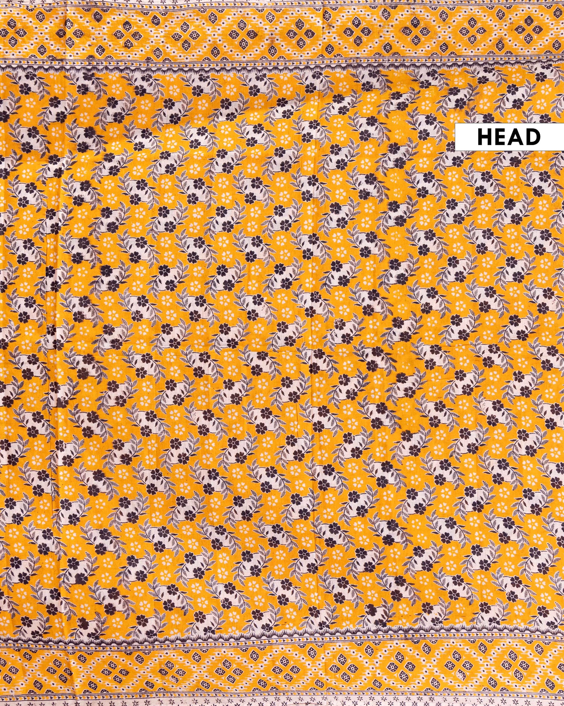 Traditional Kalamkari Cotton Saree featuring Handcrafted Floral and Geometric Patterns - Yellow