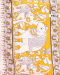 Traditional Kalamkari Cotton Saree featuring Handcrafted Floral and Geometric Patterns - Yellow