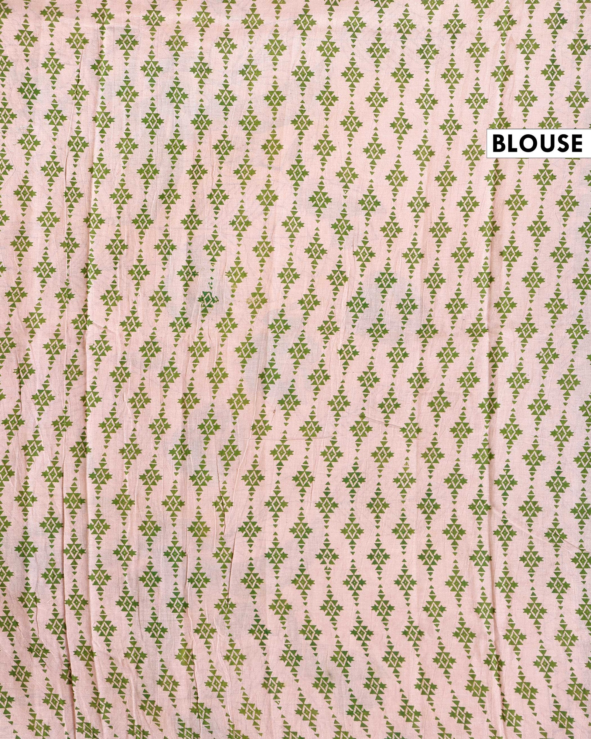 Traditional Kalamkari Cotton Saree with Diagonal Floral Stripes and Traditional Border - Green