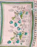 Traditional Kalamkari Cotton Saree with Diagonal Floral Stripes and Traditional Border - Green