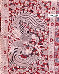 Traditional Kalamkari Cotton Saree with Elaborate Floral and Folk Art Patterns - Red