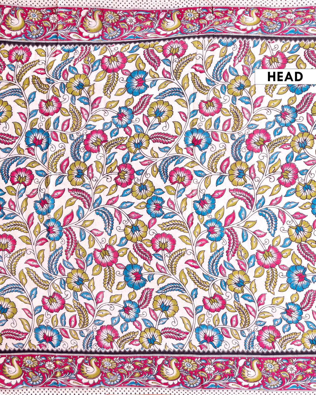 Traditional Kalamkari Cotton Saree with Floral and Avian Motifs - Cream