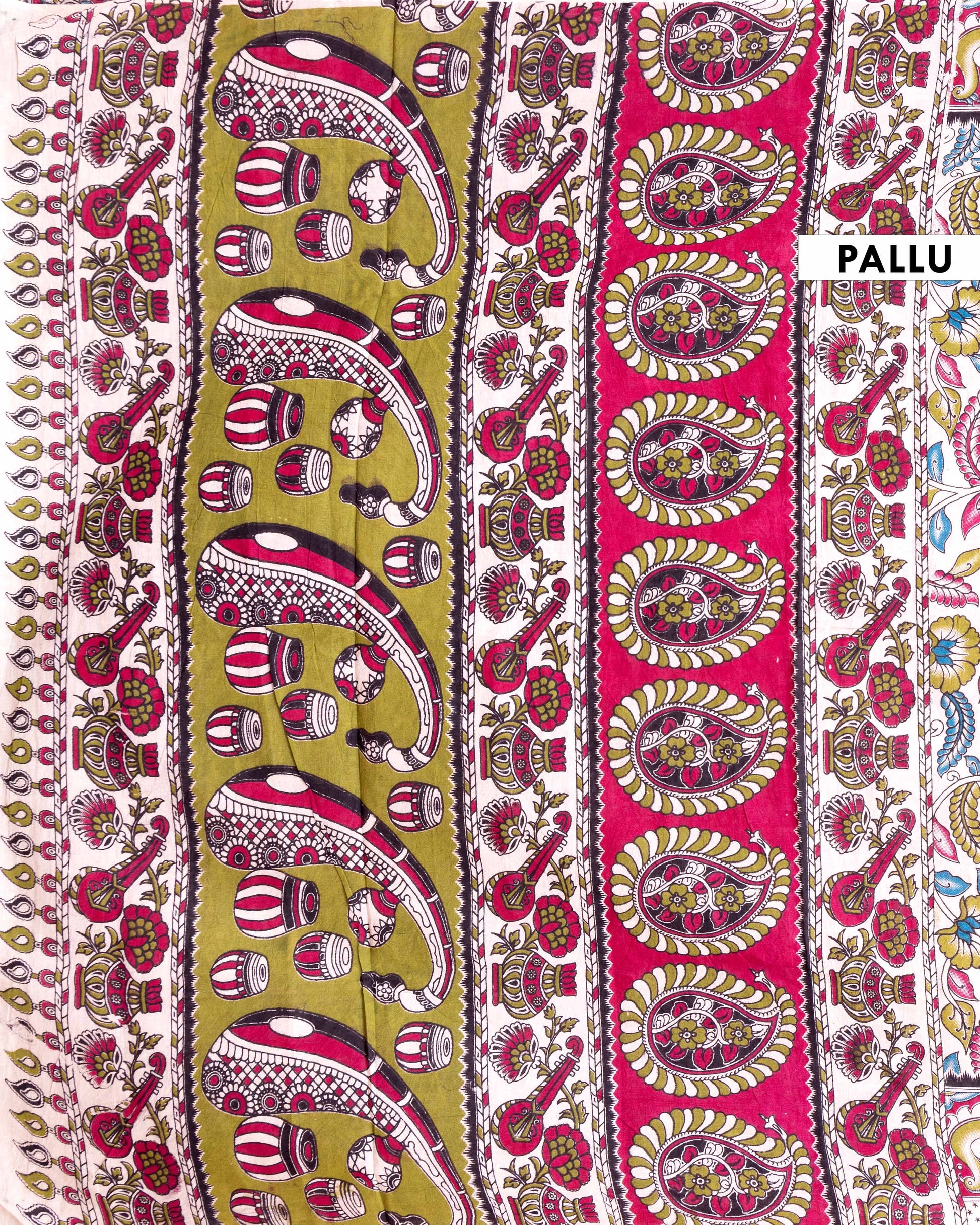 Traditional Kalamkari Cotton Saree with Floral and Avian Motifs - Cream