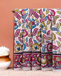 Traditional Kalamkari Cotton Saree with Floral and Avian Motifs - Cream