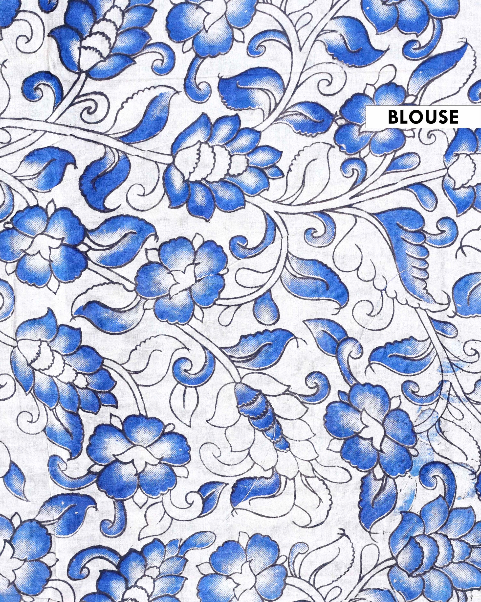 Traditional Kalamkari Cotton Saree with Hand-Painted Floral Motifs - Blouse