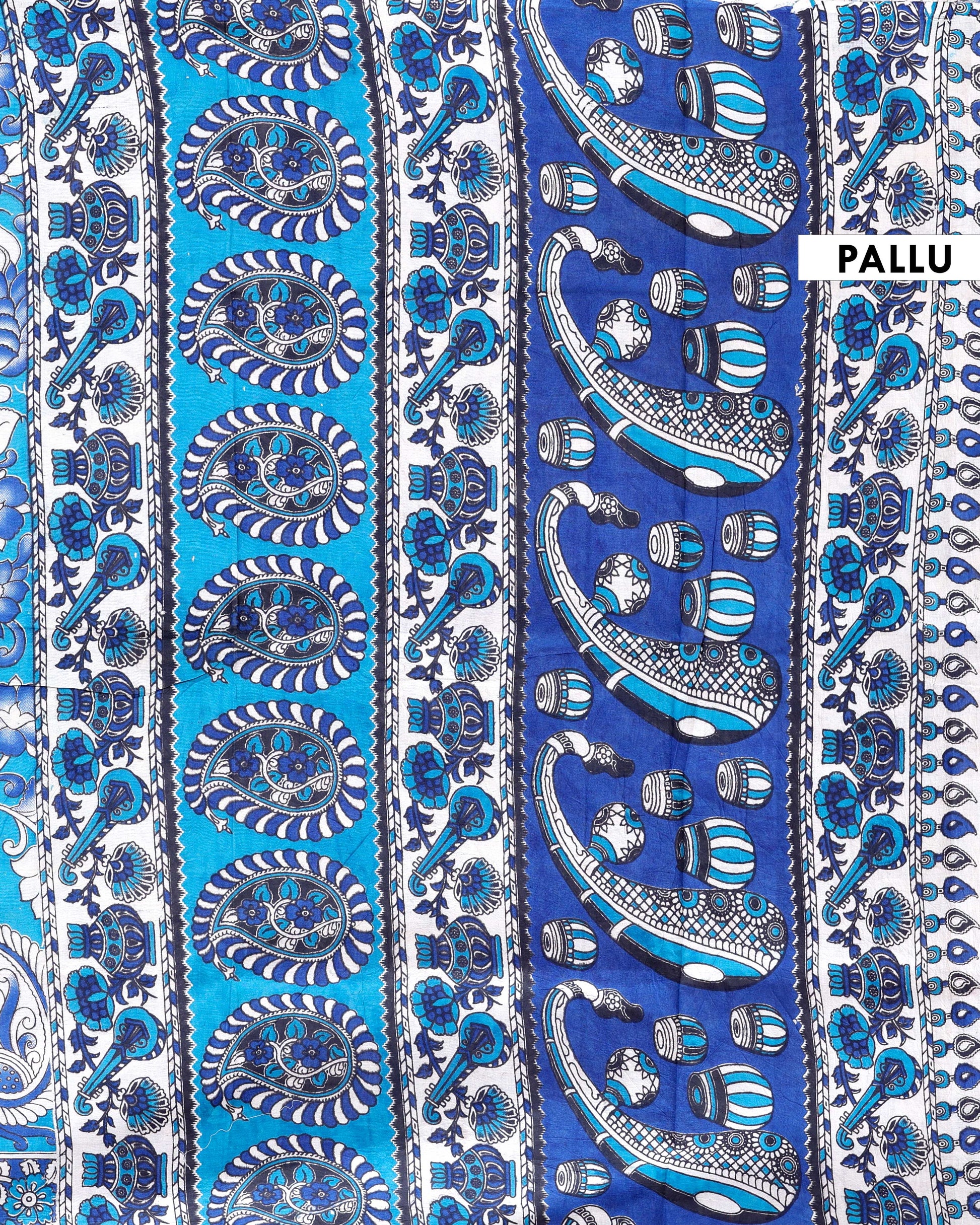 Traditional Kalamkari Cotton Saree with Hand-Painted Floral Motifs - Pallu
