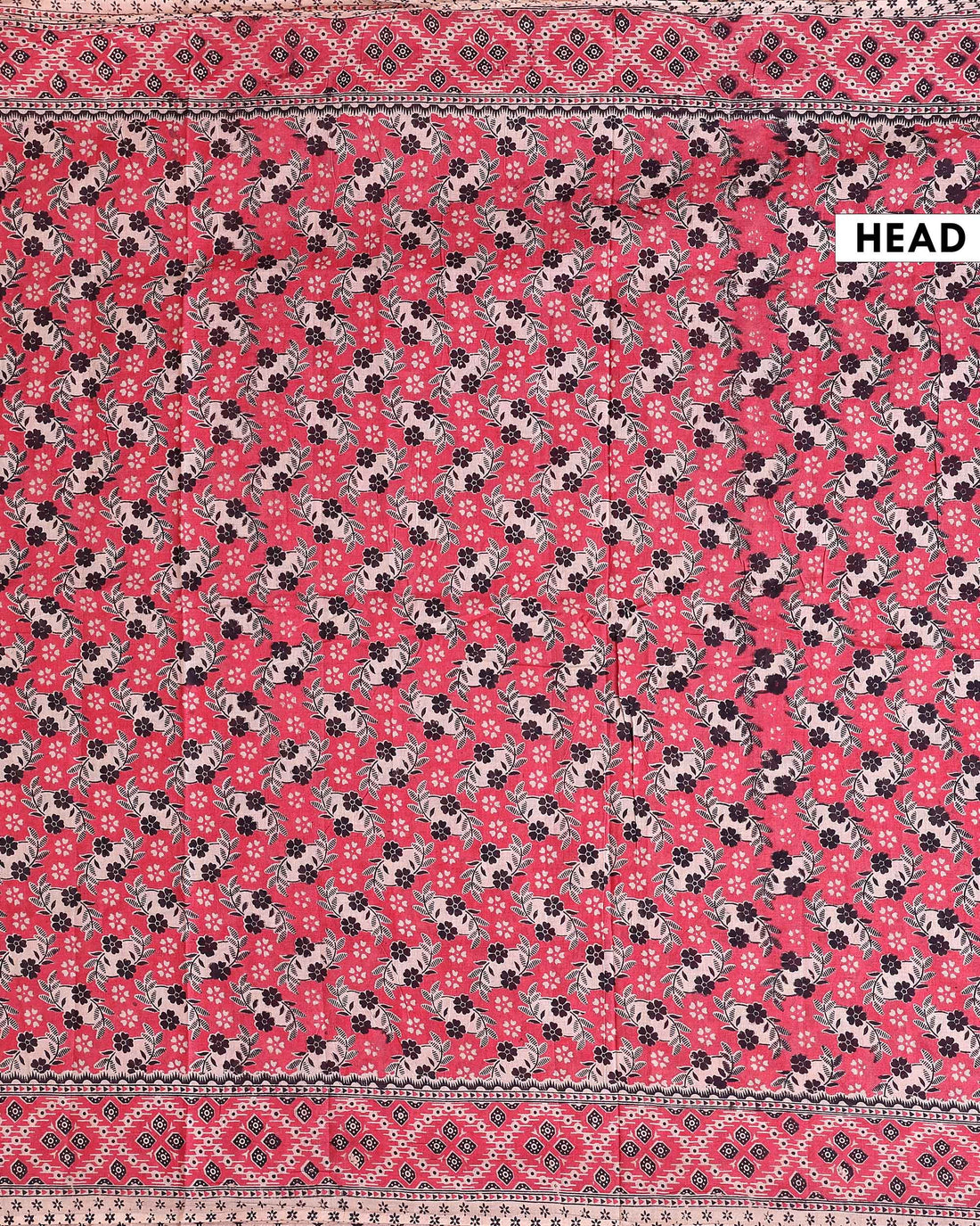 Traditional Kalamkari Cotton Saree with Intricate Floral Design and Ornate Border - Light Red