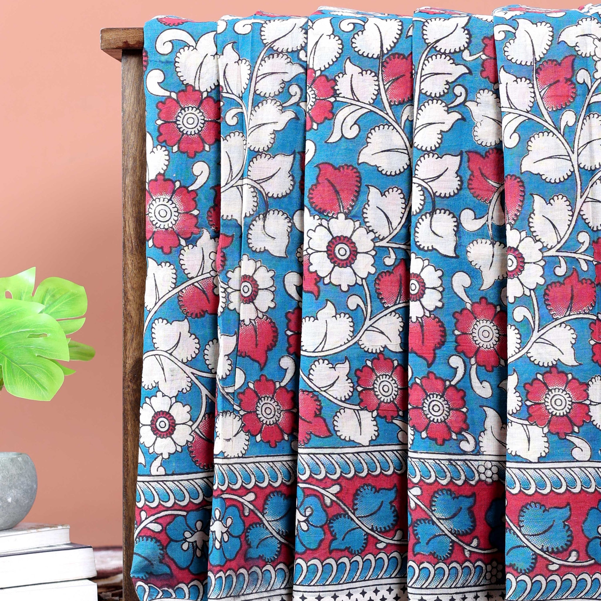 Traditional_Kalamkari_Cotton_Saree_with_Intricate_Floral_Leafy_Motifs_-_Blue