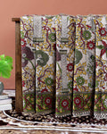 Traditional Kalamkari Cotton Saree with Intricate Floral and Avian Motifs - Cream