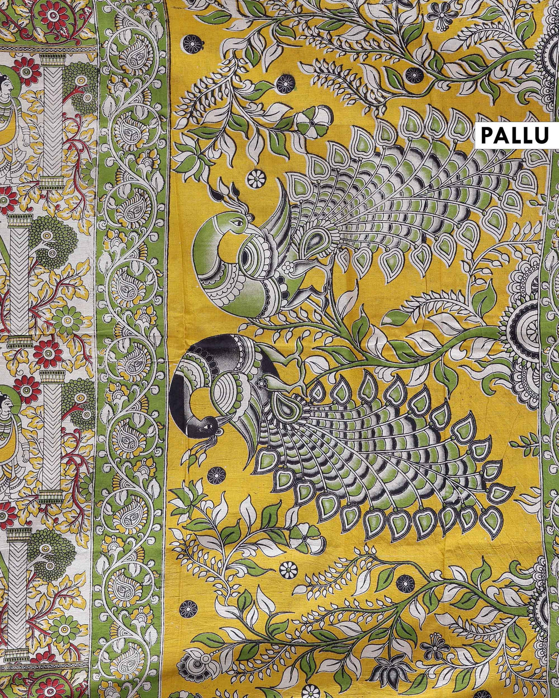 Traditional Kalamkari Cotton Saree with Intricate Floral and Avian Motifs - Cream