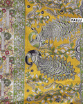 Traditional Kalamkari Cotton Saree with Intricate Floral and Avian Motifs - Pallu