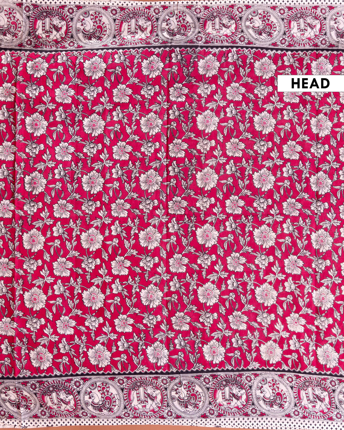 Traditional Kalamkari Cotton Saree with Intricate Floral and Avian Motifs - Red