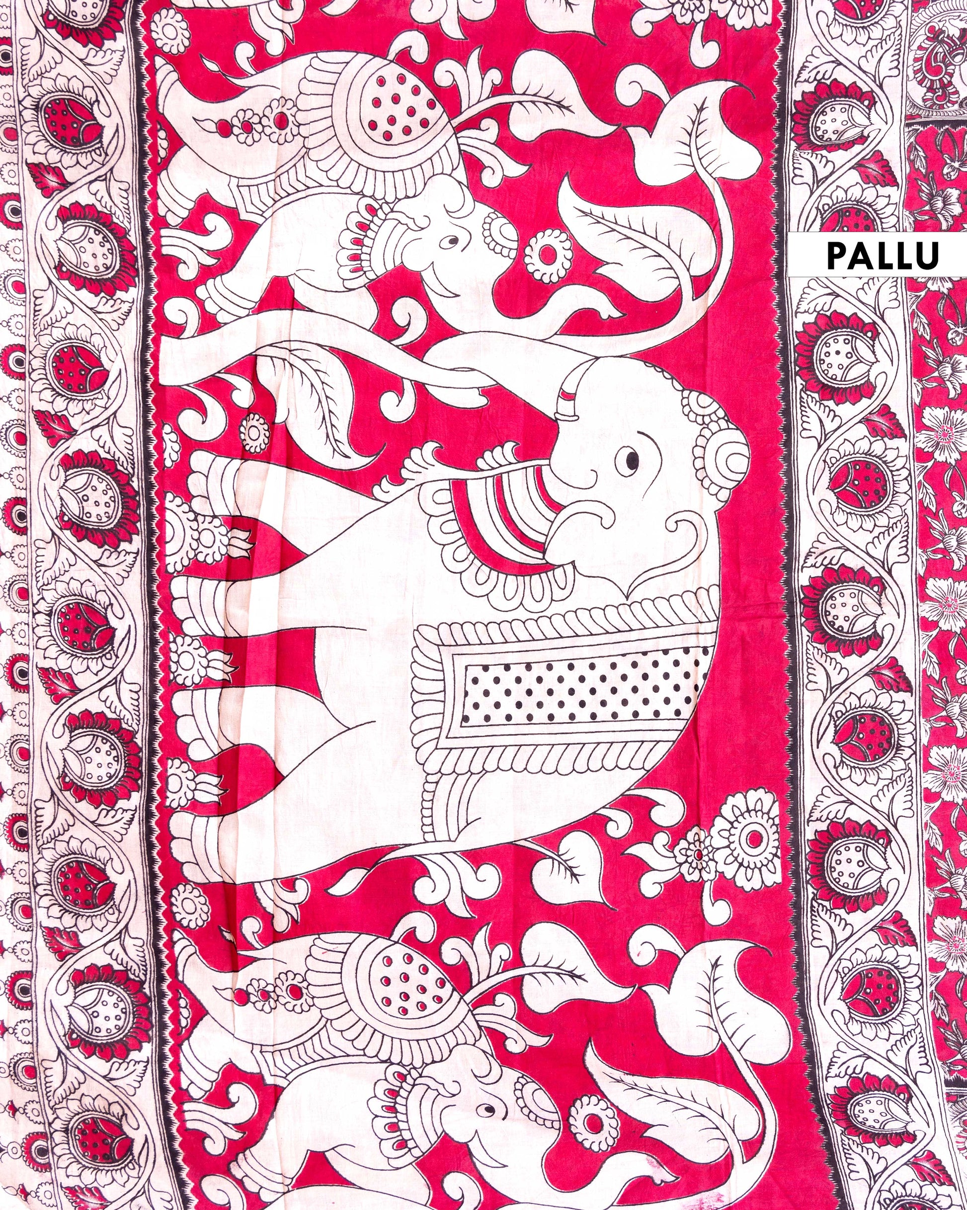 Traditional Kalamkari Cotton Saree with Intricate Floral and Avian Motifs - Red