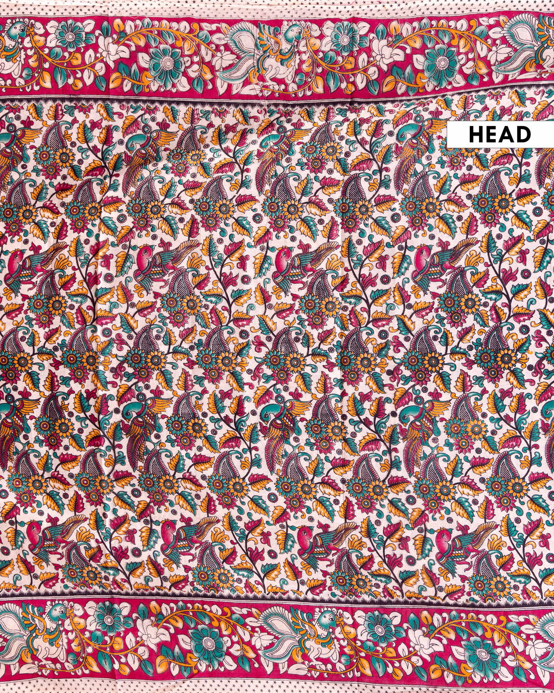 Traditional Kalamkari Cotton Saree with Intricate Floral and Bird Motifs - Cream