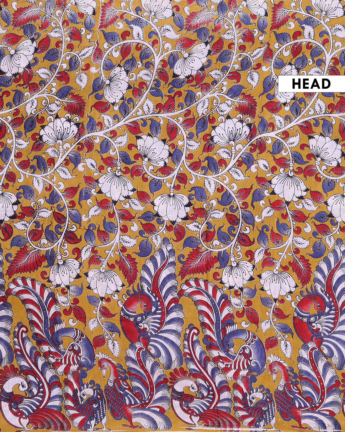 Traditional Kalamkari Cotton Saree with Intricate Floral and Leaf Motifs - Mustard