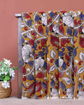 Traditional Kalamkari Cotton Saree with Intricate Floral and Leaf Motifs - Mustard