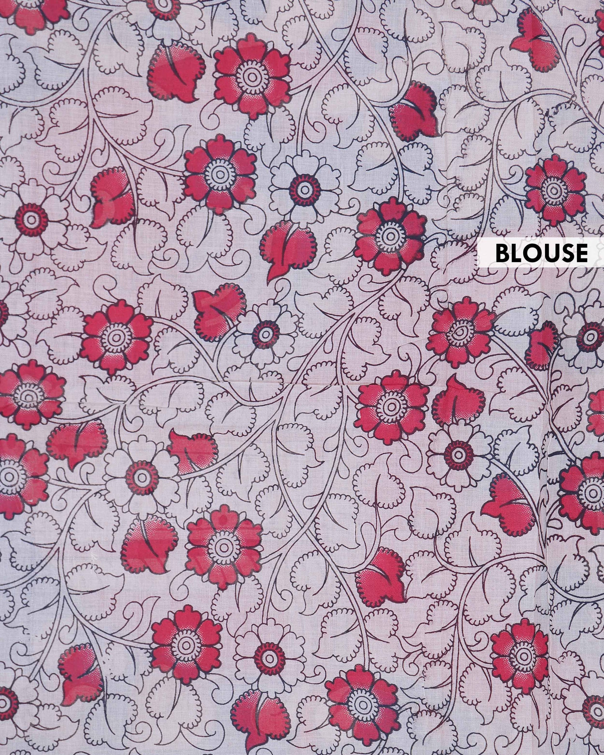 Traditional Kalamkari Cotton Saree with Intricate Floral and Leafy Motifs a Contrast Border - Blue