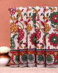 Traditional Kalamkari Cotton Saree with Intricate Floral and Paisley Prints - Cream