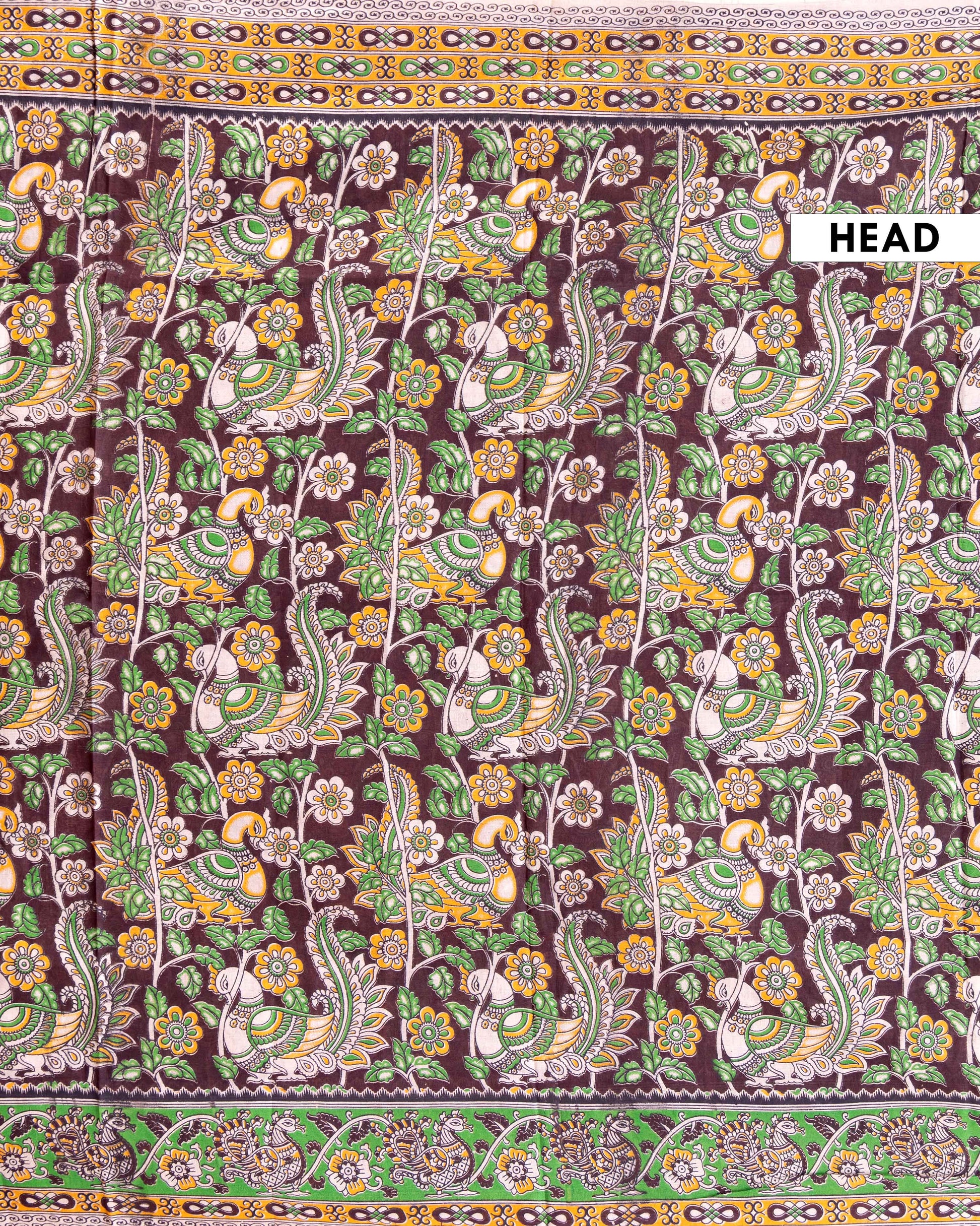 Traditional Kalamkari Cotton Saree with Intricate Tree and Peacock Design - Dark Purple