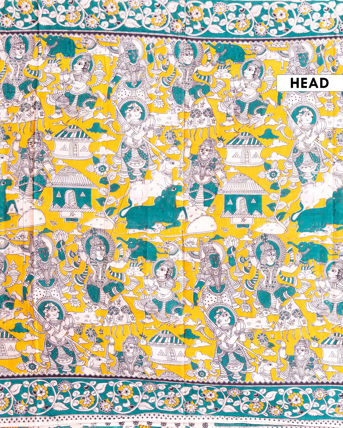 Traditional Kalamkari Cotton Saree with Mythological Motifs - Orange