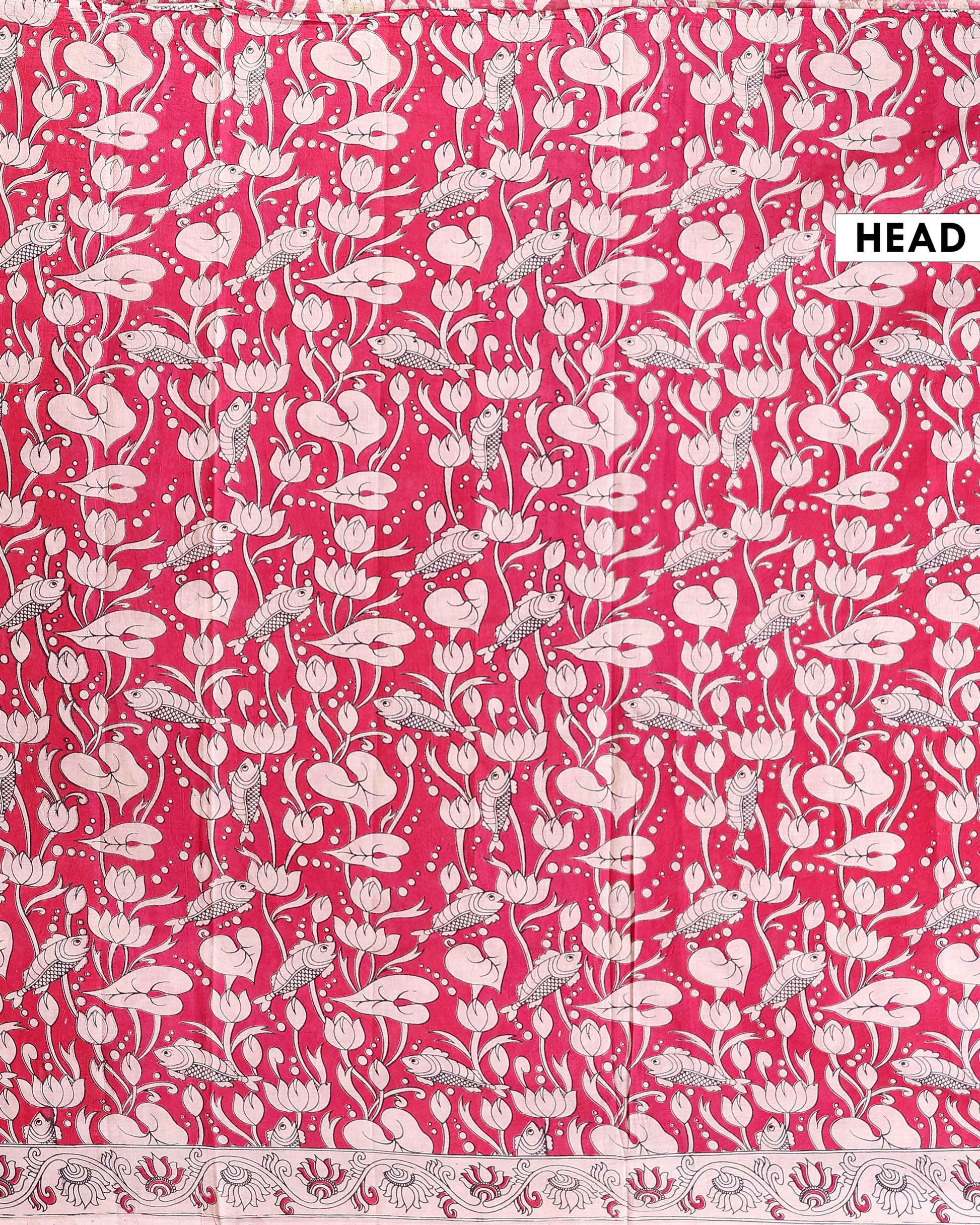 Traditional Kalamkari Cotton Saree with Nature-Inspired Motifs - Red