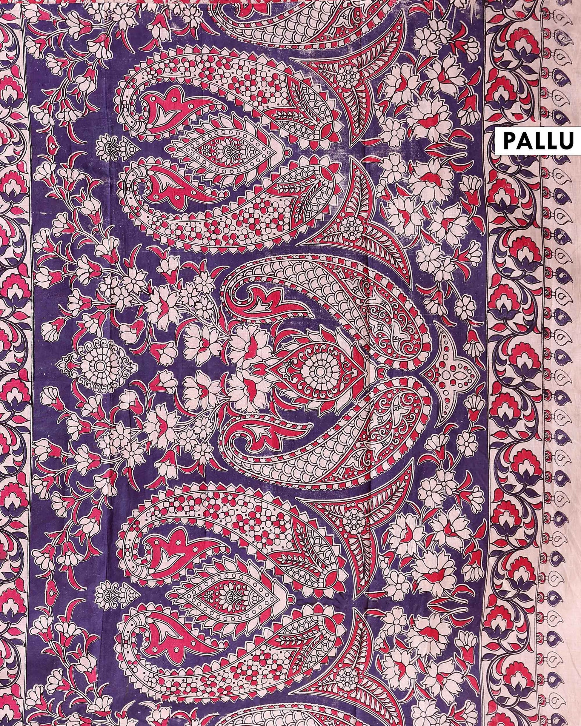 Traditional Kalamkari Cotton Saree with Nature-Inspired Motifs - Red