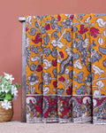 Traditional Kalamkari Cotton Saree with Peacock and Floral Motifs - Orange