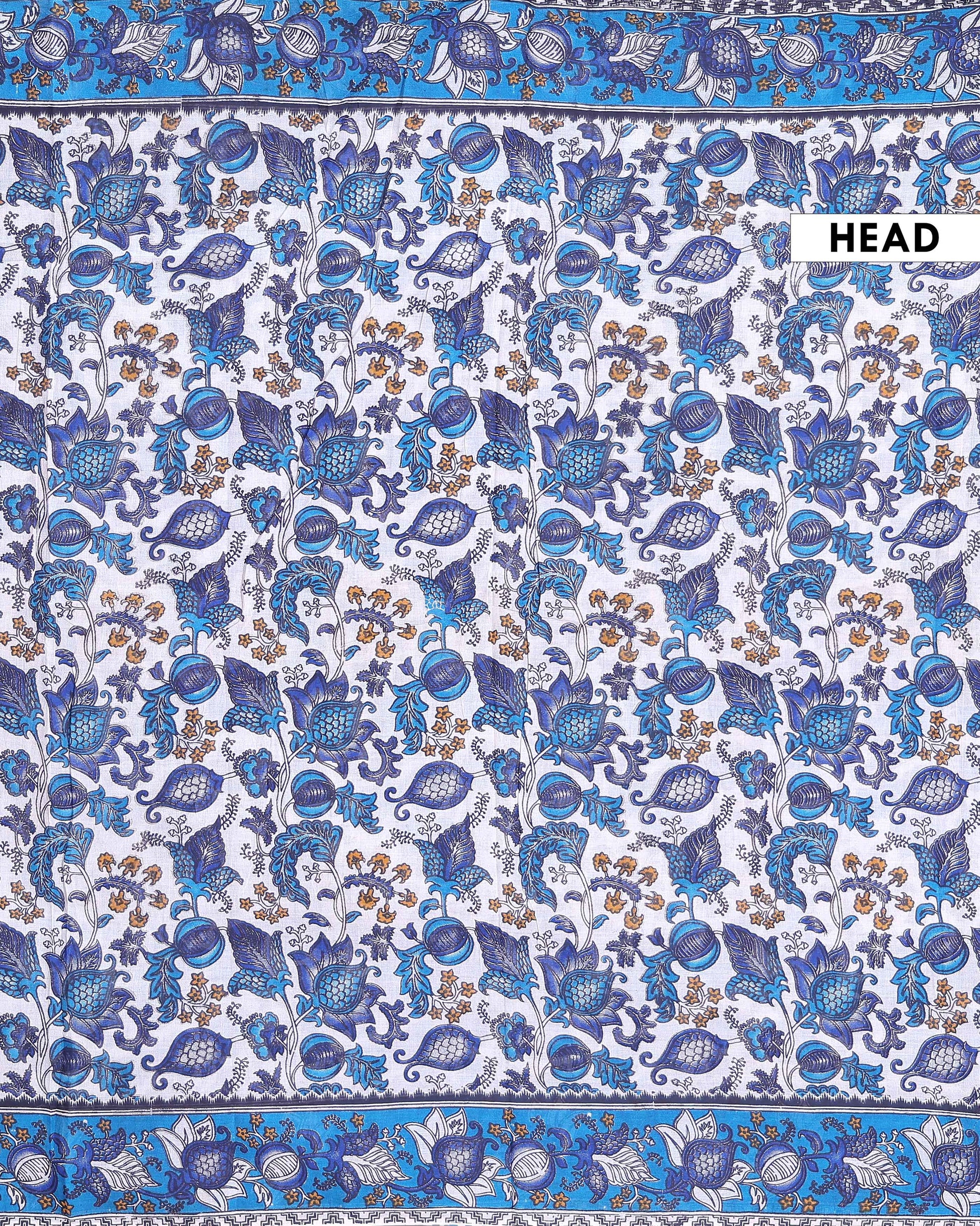 Traditional Kalamkari Cotton Saree with Traditional Botanical Motifs and Border Detail - Off White