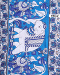 Traditional Kalamkari Cotton Saree with Traditional Botanical Motifs and Border Detail - Off White