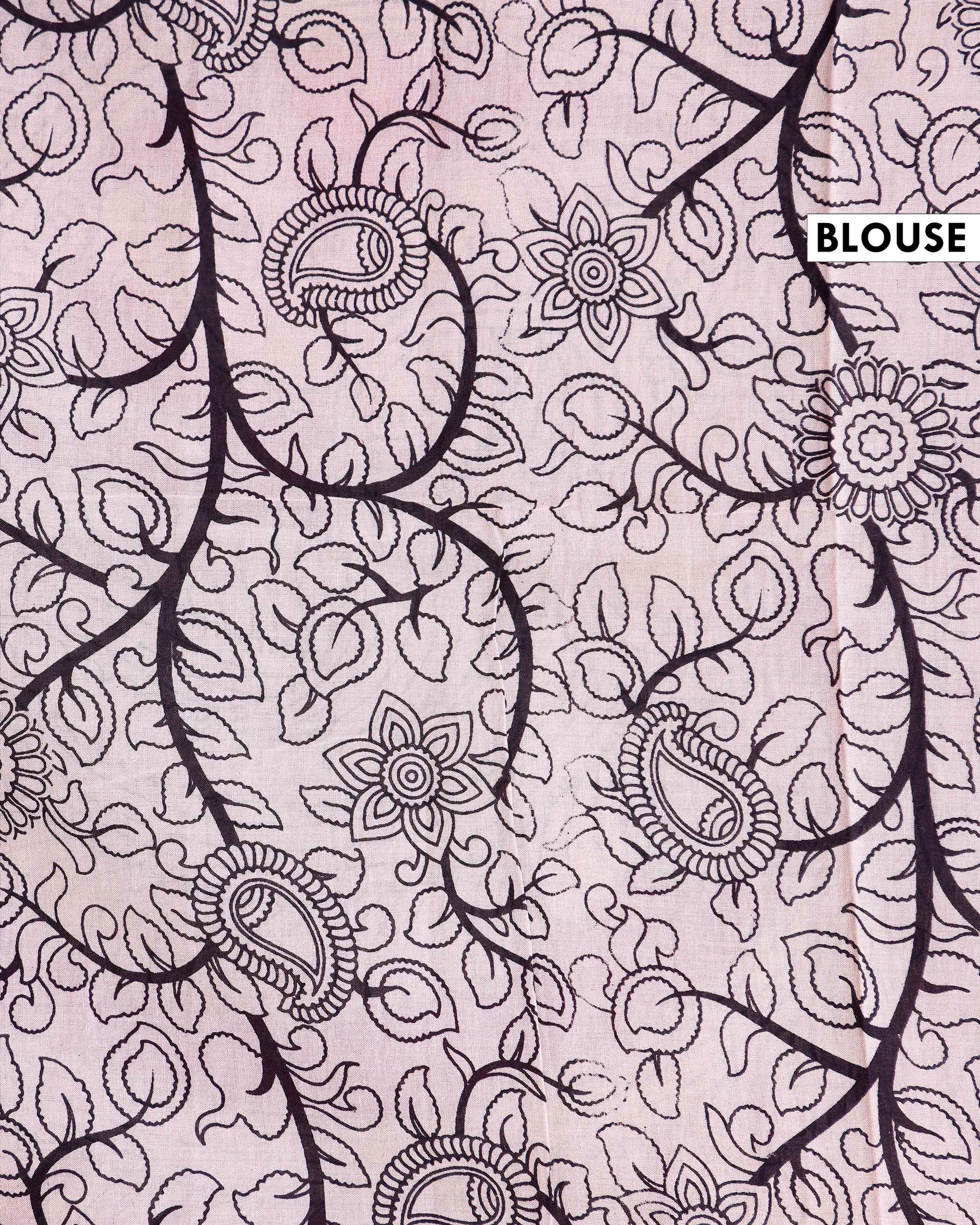 Traditional Kalamkari Cotton Saree with Traditional Cow Motif Artwork - Pink