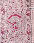 Traditional Kalamkari Cotton Saree with Traditional Cow Motif Artwork - Pink