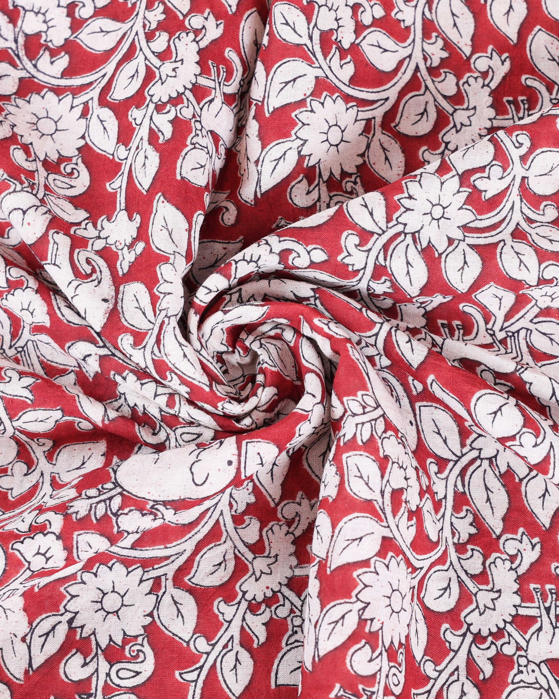 Traditional Kalamkari Cotton Saree with Traditional Elephant & Floral Motifs - Close