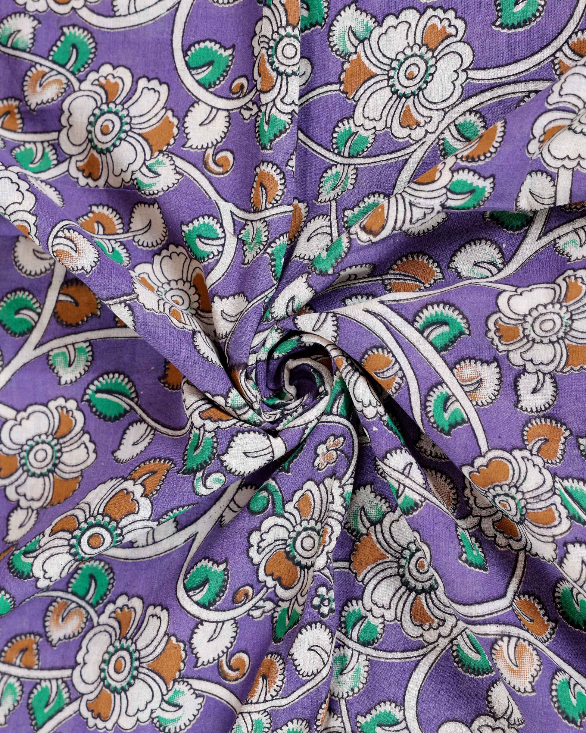 Traditional Kalamkari Cotton Saree with Traditional Floral Motifs - Close