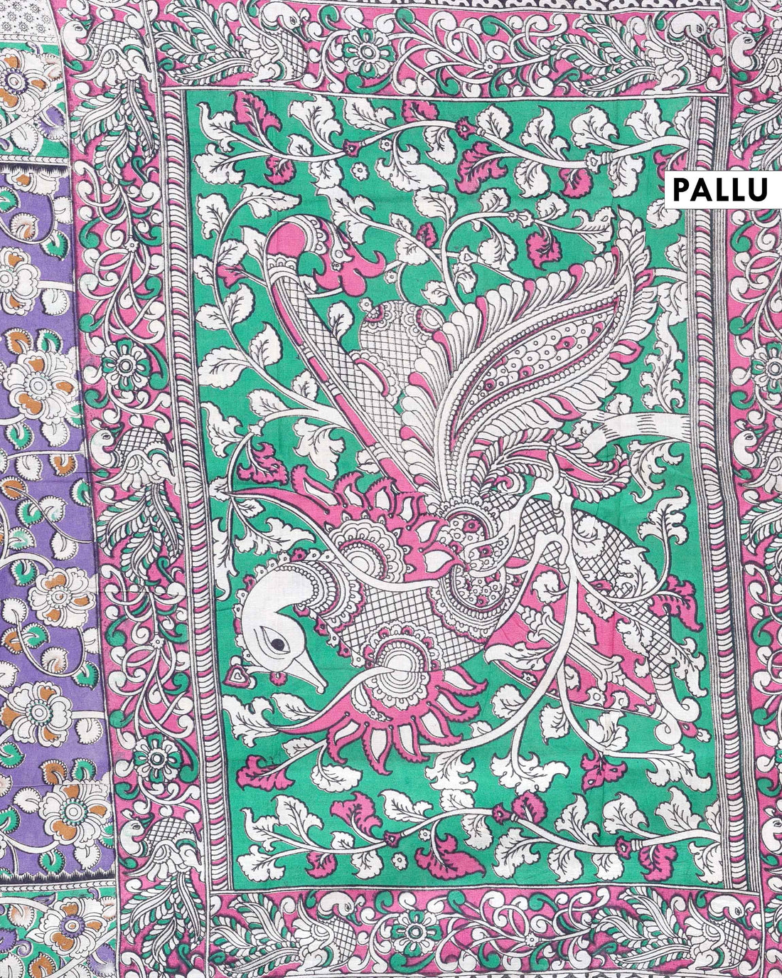 Traditional Kalamkari Cotton Saree with Traditional Floral Motifs - Purple