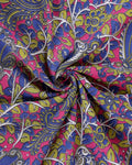 Traditional Kalamkari Cotton Saree with Traditional Floral and Leafy Motifs - Blue-Close