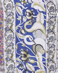 Traditional Kalamkari Cotton Saree with Traditional Floral and Leafy Motifs - Blue-Pallu