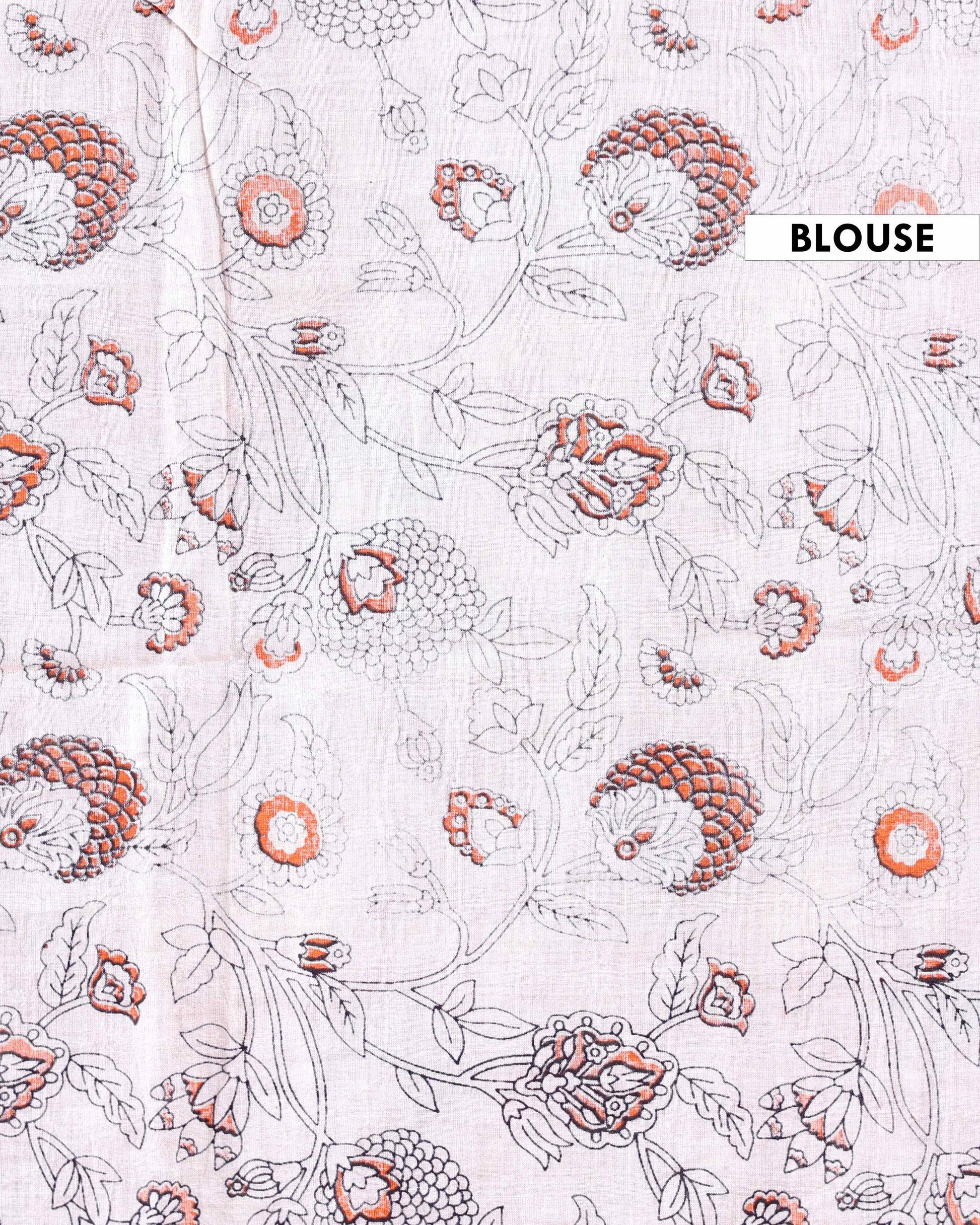 Traditional  Kalamkari Cotton Saree with Traditional Hand-Painted Motifs - Blouse